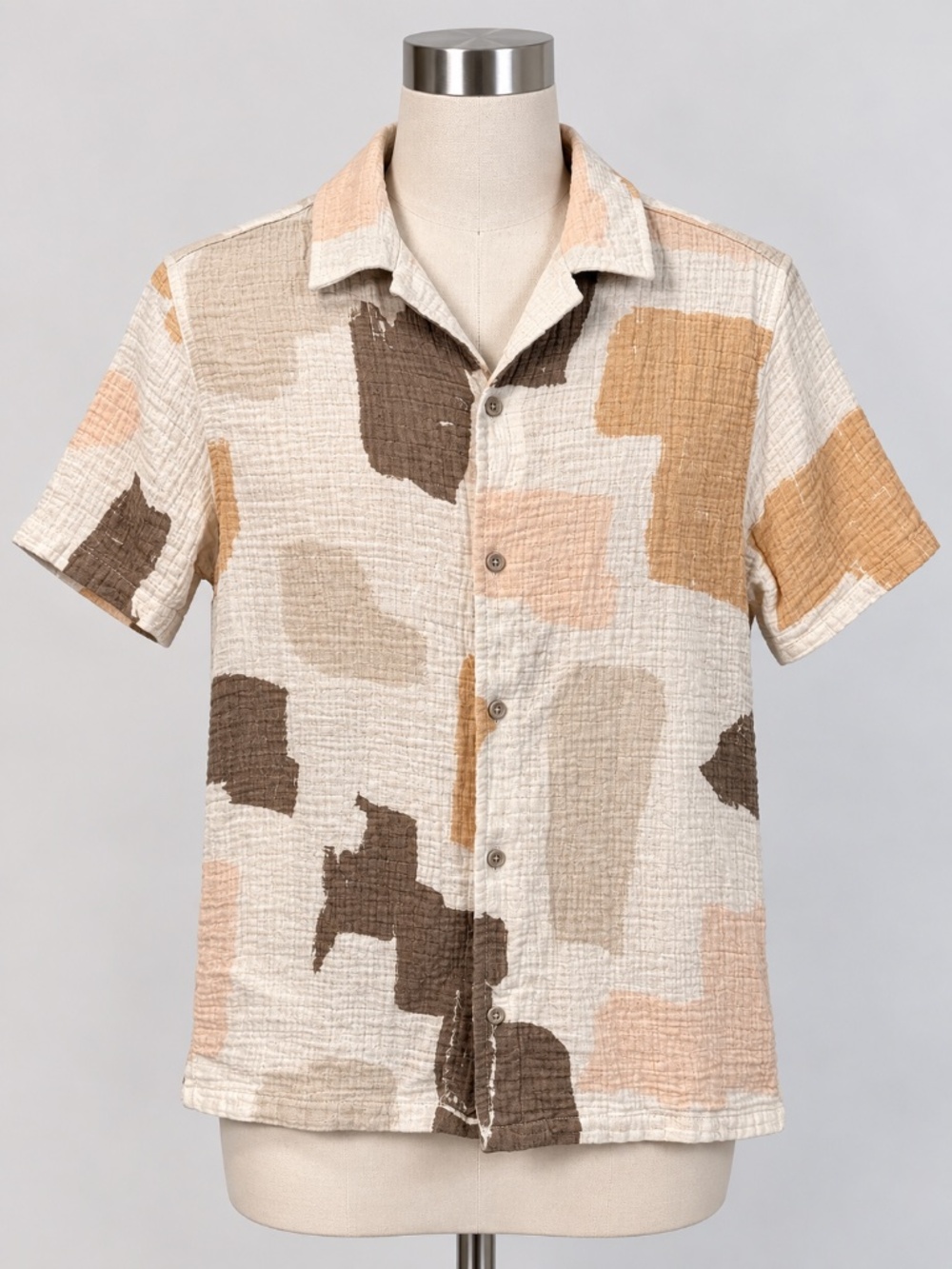 Folk Men’s Abstract Cotton Gauze Shirt Size M